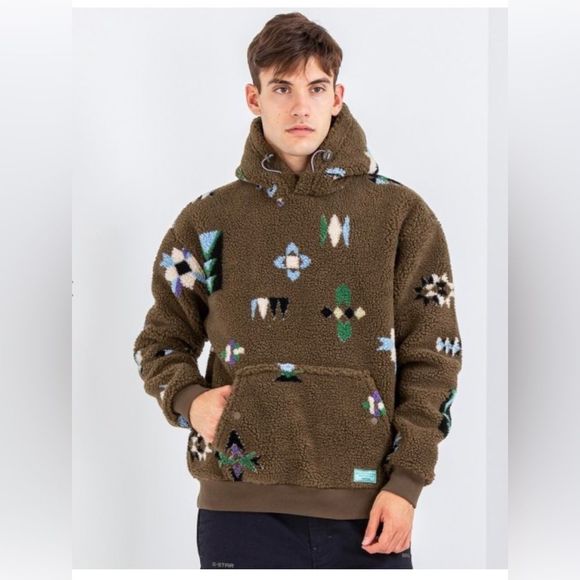 Scotch & Soda Jacquard Sherpa Pop-Over Hoodie Sweatshirt In Military Gre… - Picture 1 of 14